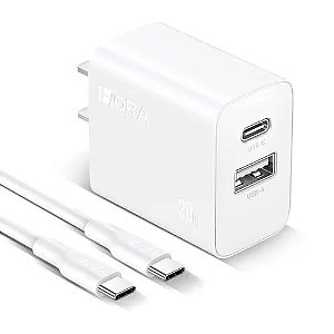 CARREGADOR PD 20W DUAS USB 18W + C 20W + CABO C - C 1M
