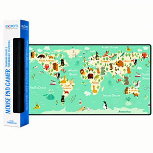 Mouse Pad Gamer Speed Extra Grande 70x35xcm Mapa Animais