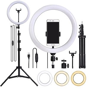 Iluminador Ring Light 10'' Usb Suporte Celular C Tripé De 2M
