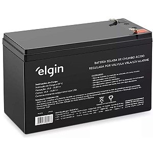 Bateria Selada de Chumbo VRLA Elgin 12V 7Ah Alarme Segurança