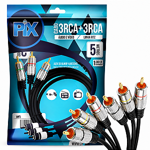 Cabo RCA 3 + 3 RCA Audio Video Plug Metal 5 Metros 018-0752