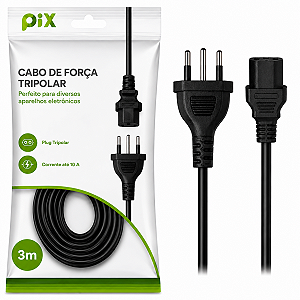 Cabo De Força Tripolar 3P Pix Monitor Pc Impressora 3,0m