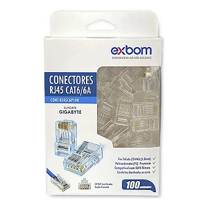 Conector RJ45 CAT6 Gigabit para Cabo de Rede 100 Unidades
