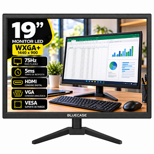 Monitor 19" Preto Led 75Hz Wxga+ Hdmi Vga Vesa Bluecase