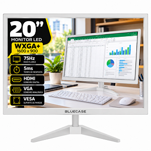 Monitor 20" Branco Led 75Hz Wxga+ Hdmi Vga Vesa Bluecase