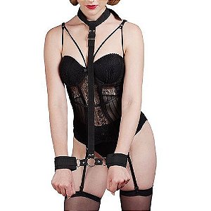 Kit Bondage Algema para Pulso e Pescoço Preto - 6903