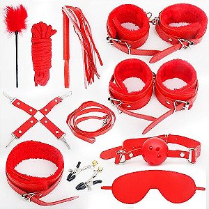 Kit Sado Erótico com 11 Produtos Bandage Vermelho - 8307V