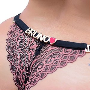 Calcinha Personalizáda com Nome Bruno Preto com Rosa - 4415