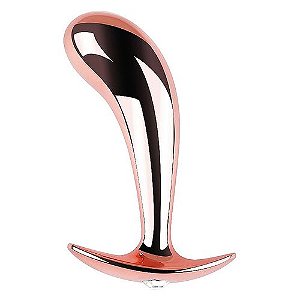 Plug Anal Curvo Metal Dourado com Pedra Rosa P - 9739