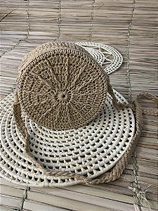 Bolsa Redonda Crochê Bege