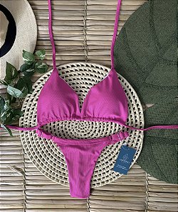 Biquíni de Cortininha Canelado - Pink