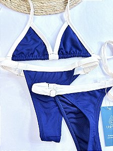 Biquíni Cortininha - Fio Dental+ Premium Proteção UV50+ Bicolor Azul Marinho