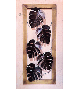 Quadro Folha Costela de Adao - Marrom dourado