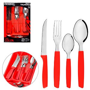 Jogo de Talheres 25 peças Aço inox c/ Suporte