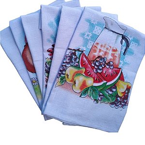 KIT COM 10 PANOS DE PRATO BRANCO ESTAMPADO - 44X68CM - 100% ALGODÃO
