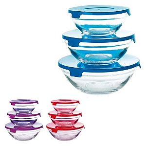 KIT C/3 UND - POTE DE VIDRO C/ TAMPA COLORIDA - 200ML/400ML/550ML