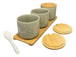 PORTA MANTIMENTOS - 3 PEÇAS + SUPORTE EM BAMBU