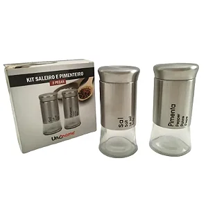 KIT SALEIRO E PIMENTEIRO VIDRO - INOX