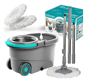 Mop Profissional Glinter - Cesto Inox - Balde 16 litros + 2 Refil Microfibra