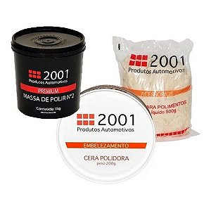 KIT MASSA DE POLIR 2001 KG + CERA 2001 + ESTOPA