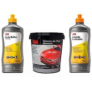 KIT AUTO BRILHO + MASSA DE POLIR DIAMANTE + LIQ LUSTRADOR 3M