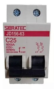 Disjuntor Bipolar 25a 6ka Curva C Sibratec