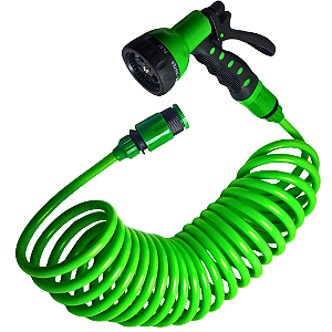 Kit Mangueira Espiral 7,5 metros com Esguicho 7 funções e Conectores Jardim Carro Casa