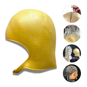 Touca Dourada para Luzes Mechas Reflexo Alinhado 2100 Furos em Silicone com Alça