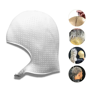 Touca Branca para Luzes Mechas Reflexo Alinhado 2100 Furos em Silicone com Alça