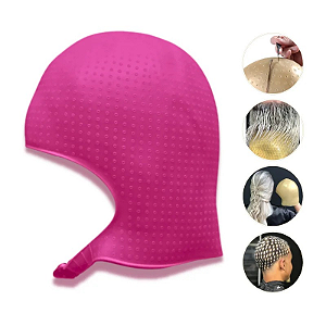 Touca Rosa para Luzes Mechas Reflexo Alinhado 2100 Furos em Silicone com Alça