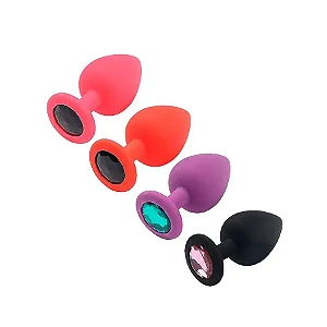 @ Plug Luxo anal  em silicone - pedra redonda - Pequeno - preto, pedra vermelha