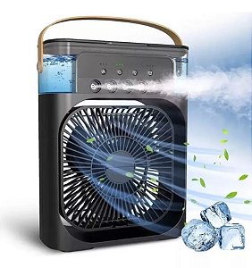 Ventilador Portátil de Mesa Mini Ar Condicionado Umidificador Climatizador Pode Colocar Gelo Luz Led - Preto