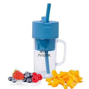 Mini Liquidificador Portátil Shake Suco Juice Cup Caneca Cabo USB Cor:Azul