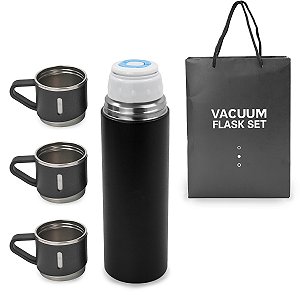 Garrafa Térmica Parede Dupla 3 Copo Aço Inox Squeeze 500ml Cor:Bege