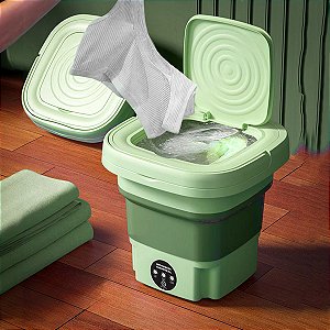 Mini Maquina De Lavar Roupas Dobrável Portátil 6,5 Litros - Economia de espaço e eficiência Cor:Verde