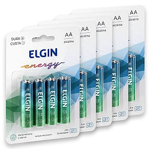 20 Pilhas AA Alcalina Elgin 5 Cartelas C/ 4 Unidades