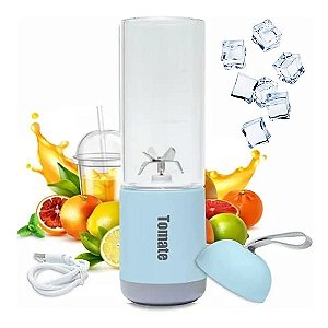 Mini Mixer Liquidificador 6 Laminas Portátil USB 330ml Com Jarra De Vidro AZUL