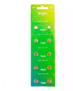 Bateria Alcalina com 10 unidades de 1, 5v tipo LR626, AG4, Elgin, Elgin, Baterias