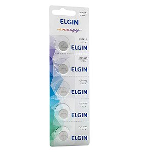 Pilha Bateria Botão, Elgin, Lítio, 3V, Cr1616, Cartela com 5
