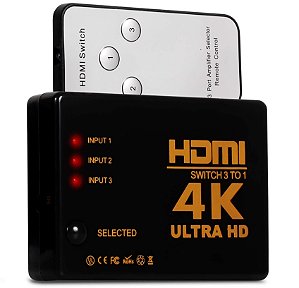 Hub Switch Hdmi com 3 Entradas e 1 Saída Chaveador Divisor Full HD 1080p 4k 3D Com Controle
