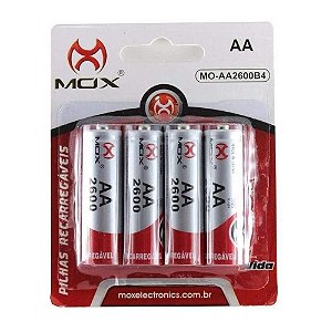 PILHA RECARREGÁVEL Blister Com 4 Pilhas AA-2600mAH 1,2 Ni-MH MOX