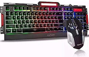 Kit Gamer Profissionl Teclado e Mouse Exbom BK-G3000 com Iluminação LED Acabamento em Metal Usb 2.0 Preto