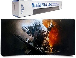 Mouse Pad Gamer Grande 70x35cm Borda Costurada Base Antiderrapante Assassino Exbom MP-7035A06