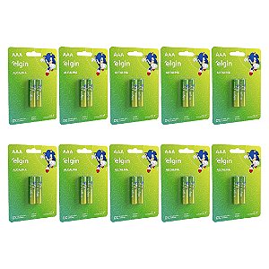 Kit 10 blisters Pilha Alcalina Elgin palito AAA 1,5v 2 unidades