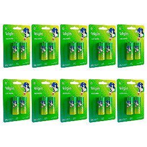 Kit 10 Blisters Pilha Alcalina Grande Elgin com 2 unidades Tipo D
