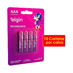 Kit 10 Blisters Pilha recarregável AAA 1000mAh Elgin com 4 unidades Palito