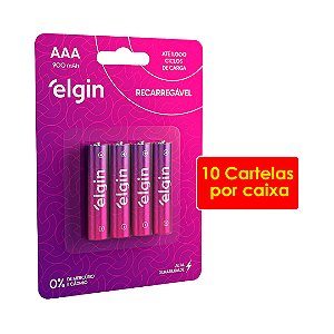 Kit 10 Blisters Pilha recarregável AAA 900mAh Elgin com 4 unidades Palito
