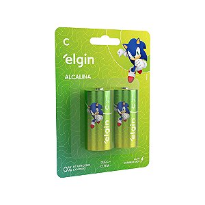 Pilha Alcalina Média Elgin com 2 unidades Tipo C