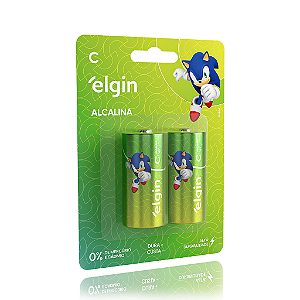 Pilha Alcalina Média Elgin com 2 unidades Tipo C