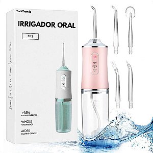 Irrigador Oral Limpeza Profunda Jato D'àgua Supersônico 3 Modos Diferentes Tanque de 220ML Rosa Premium Para Dentes e